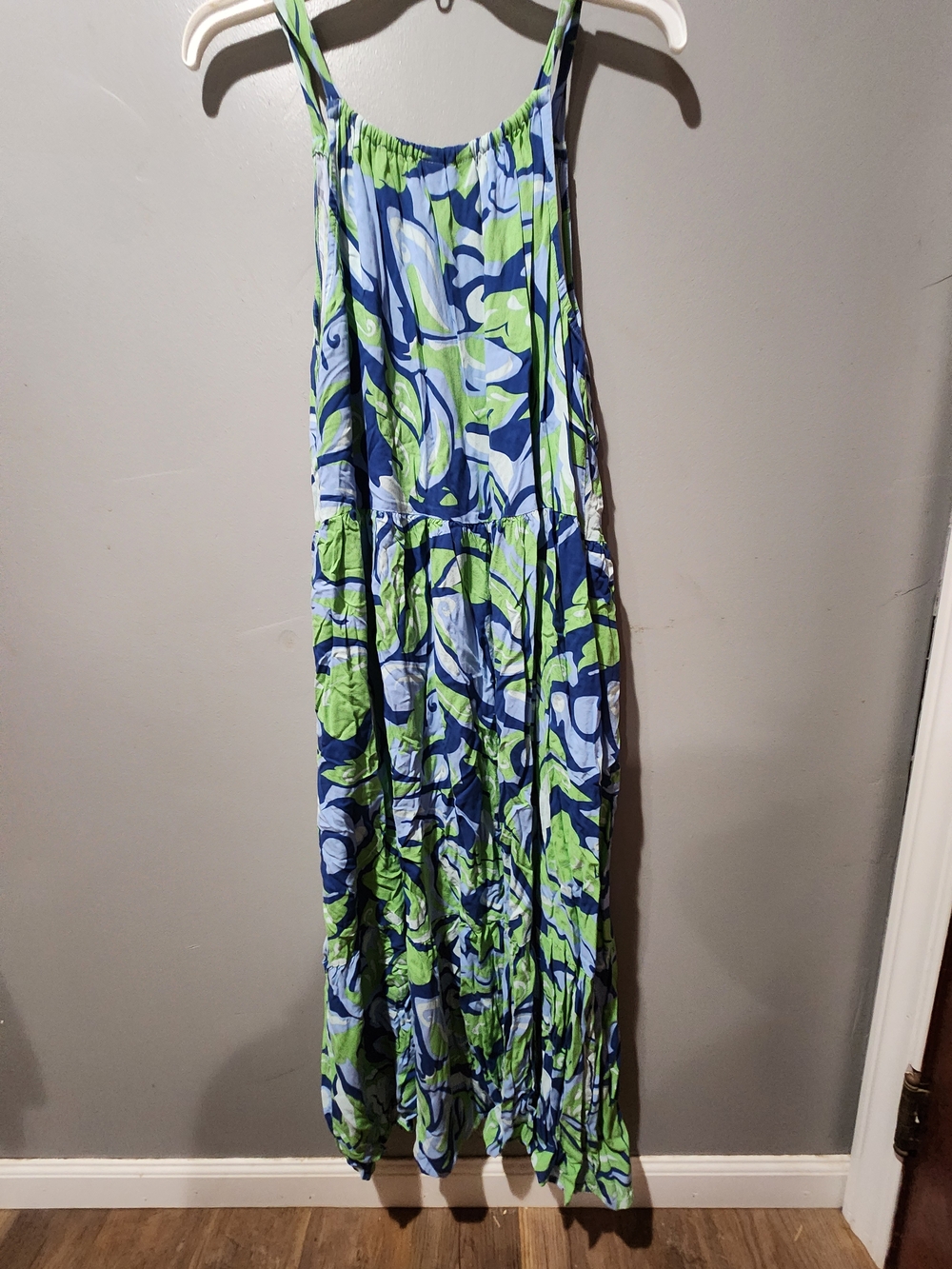 Blue & Green Printed Women's Maxi Skirt with Tie Waist - Picture 6 of 7